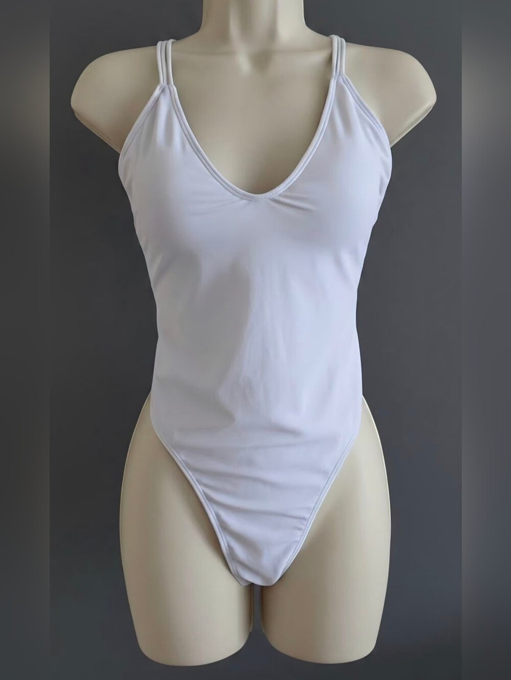 White V-Neck One-Piece Bathing Suit